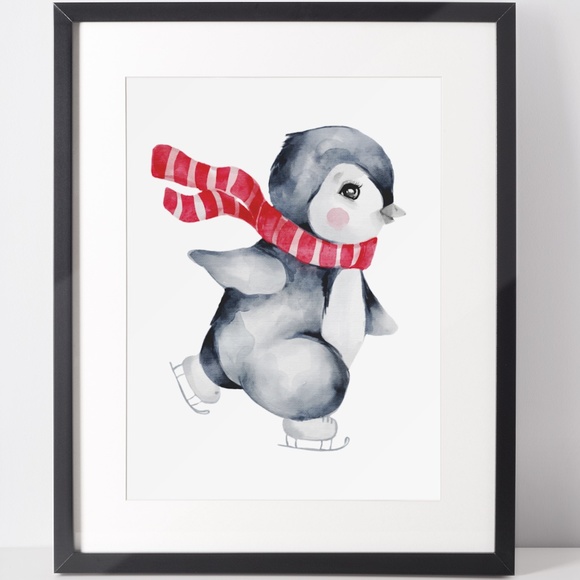 Other - Wall Art Watercolor Christmas Penguin Illustration Print Poster Card Unframed
